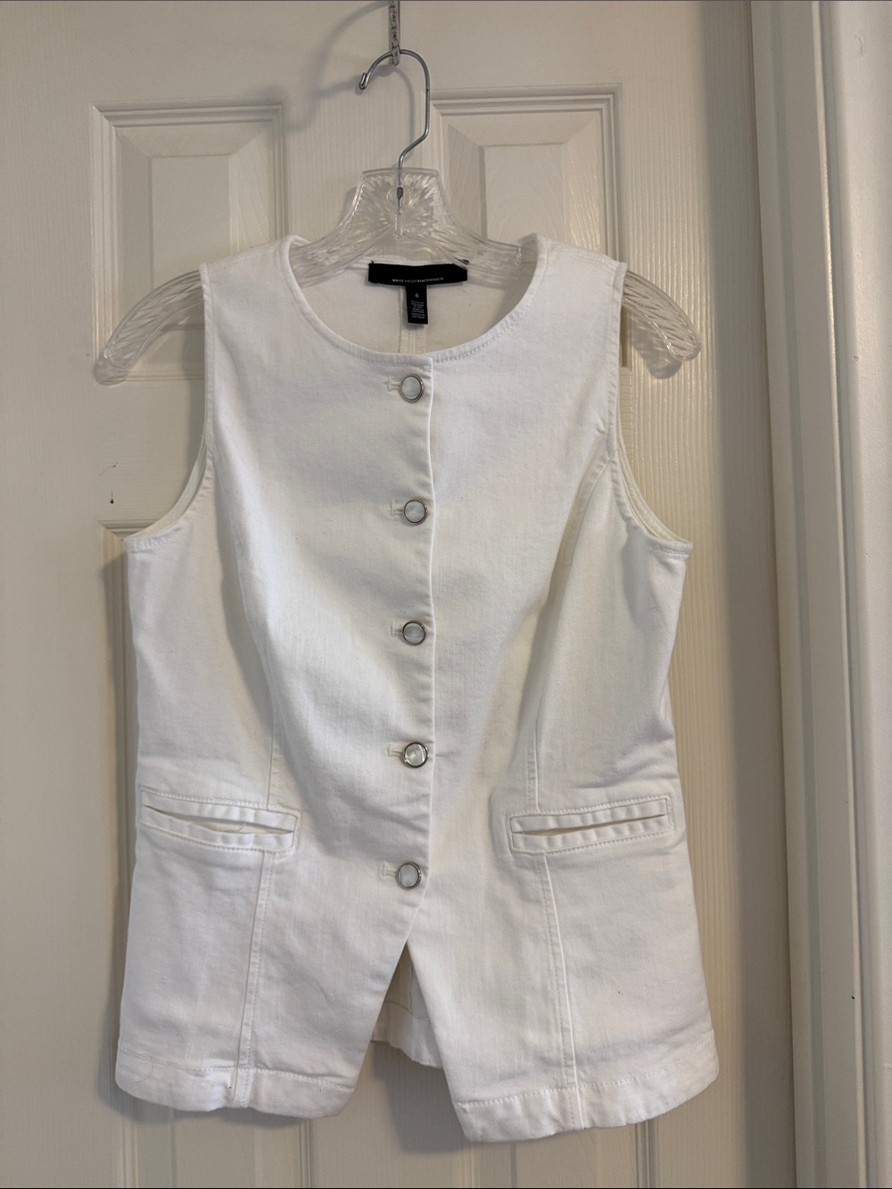 White House Black Market Cream Sleeveless Button-Front Vest